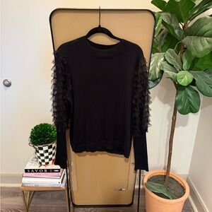 CeCe Black Ruffle Sleeve Sweatshirt